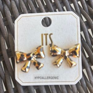Gold Bow Earrings with leopard print